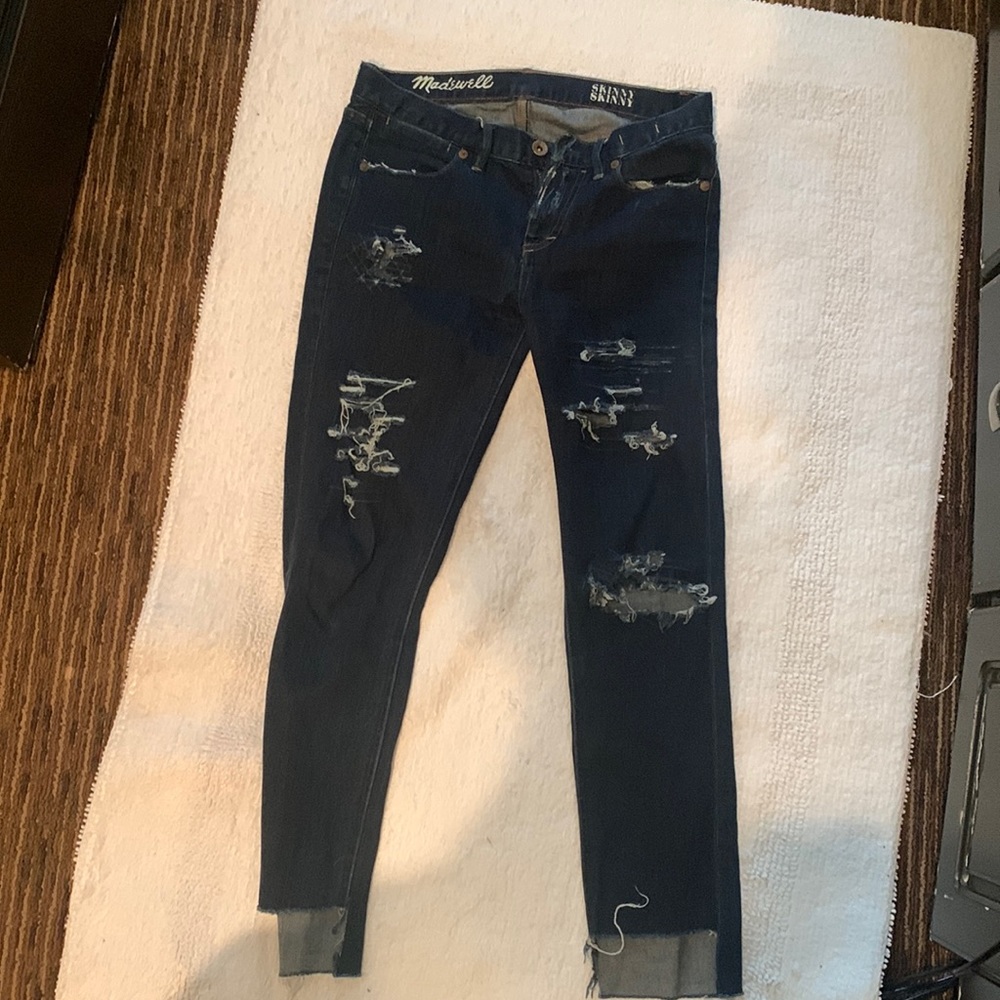Madewell dark denim distressed jeans